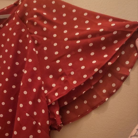 Red polka dot overlay blouse with solid under shirt. NWT - Picture 3 of 4